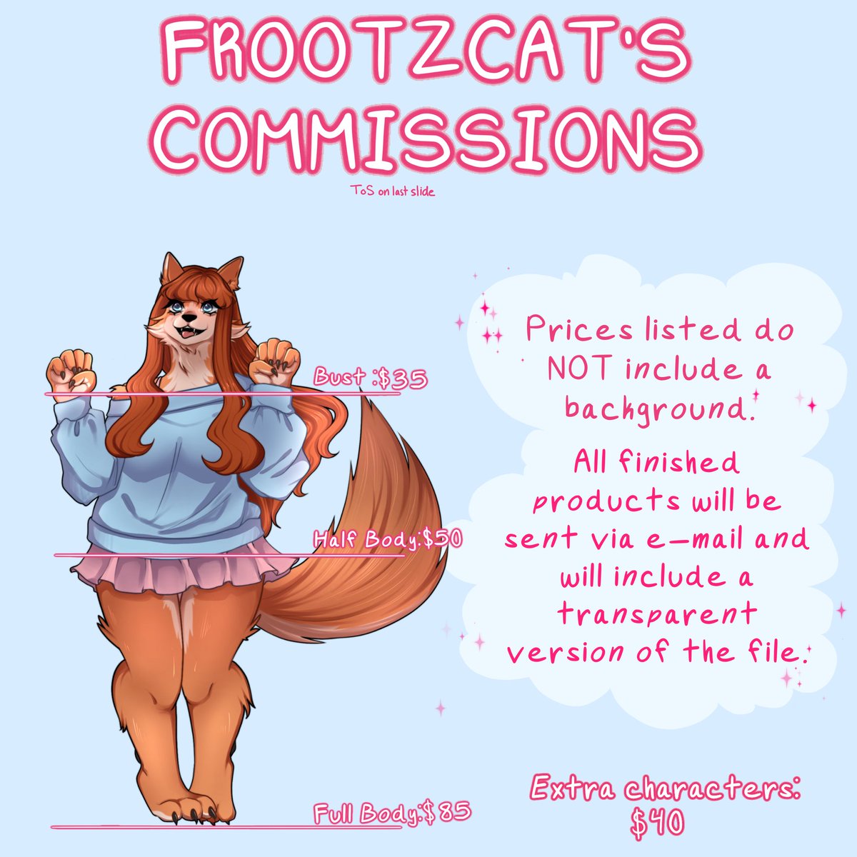 fr00tzcat's tweet photo. my commissions are open! what i will and won’t do, along with my ToS are below! https://t.co/y42nv9Rhbp