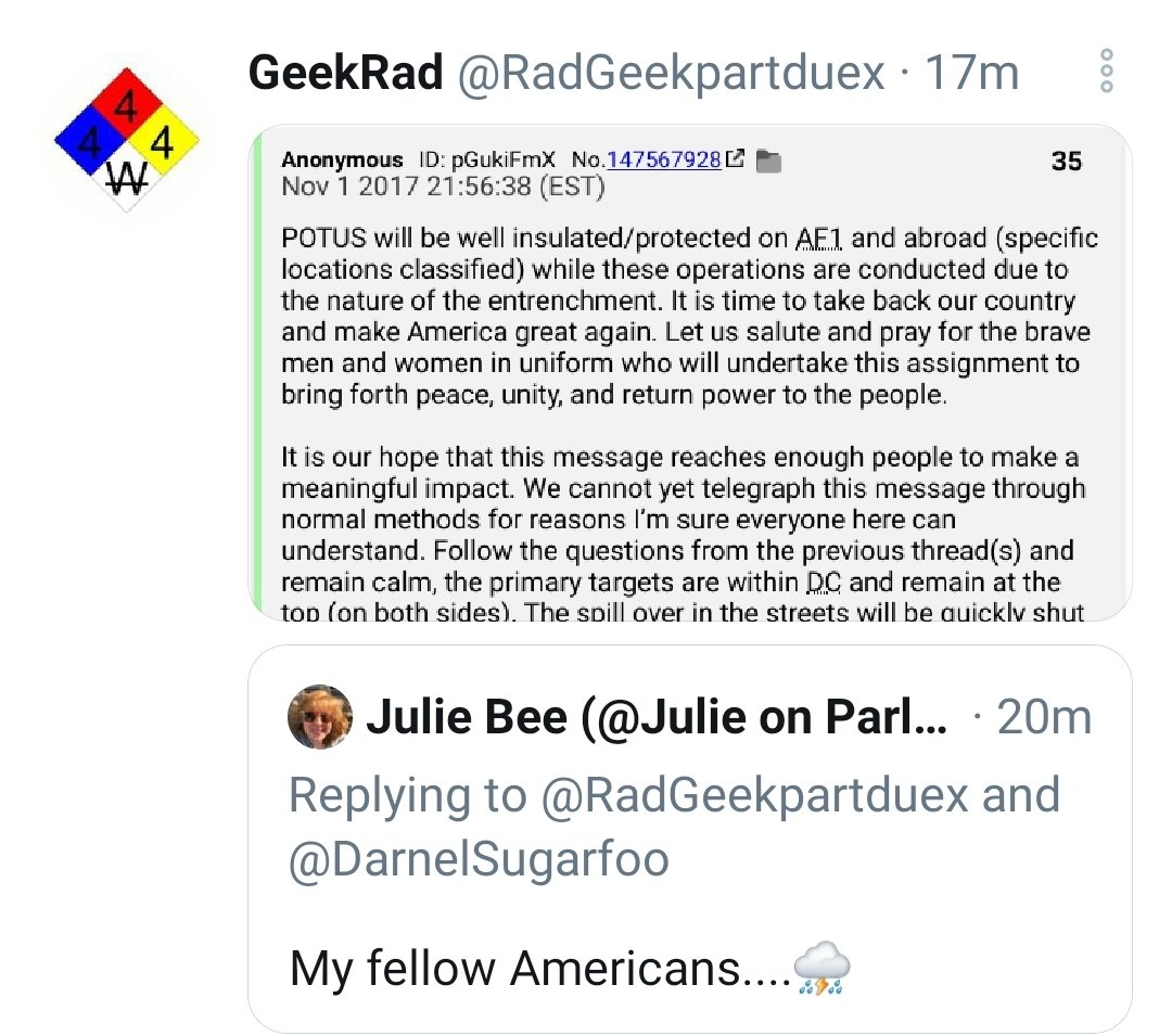 QAnon believers think the president is pretending to go into quarantine because The Storm Is Upon Us For Real This Time Just Like All The Other Times.