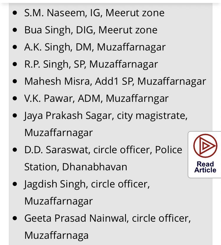 Bua Singh later went on to become DGP of  @Uppolice - if my memory serves me right - under  @Mayawati - she also refused permission to prosecute all these 10 murderers and rapists of Muzaffarnagar. Several of them were members of  @IASassociation and  @ipsassociation