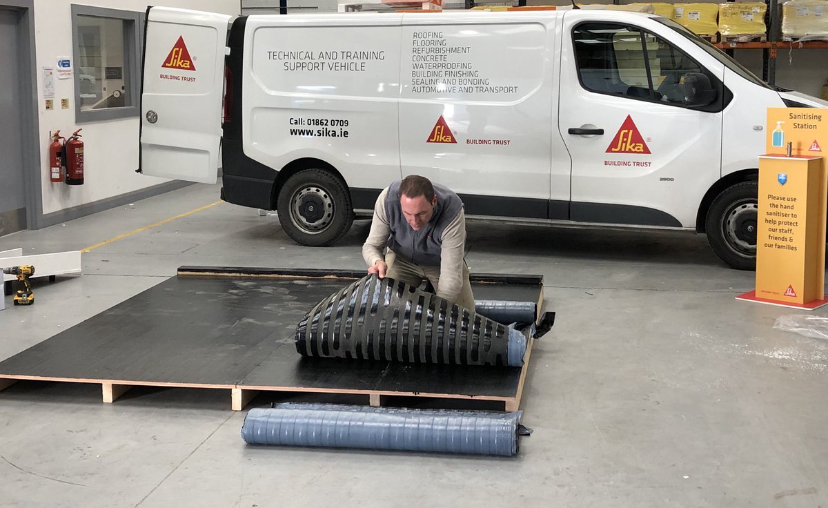 SikaIreland's tweet photo. Setting up for our #SikaBit Roadshow at @GBSRoofingLtd today. Very excited to be here, thanks for having us guys! #bitumen #roofing https://t.co/QrOfQw7I9b