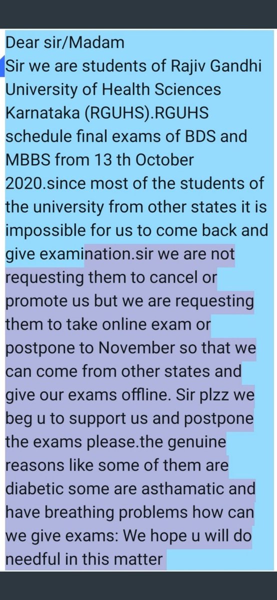 NikitaSarma9's tweet photo. #NoExamsInCovid
#SAVERGUHSSTUDENTS
#saverguhsstudents 
#WakeupRGUHS 
A 3rd  year bds student have recently tested positive for covid and is on ventilator in hassan but still there is no relief from exams.  @rajkamaljha @anantgoenka @AmithaBala @VCRguhs @mla_sudhakar https://t.co/GFY3r6PRhY