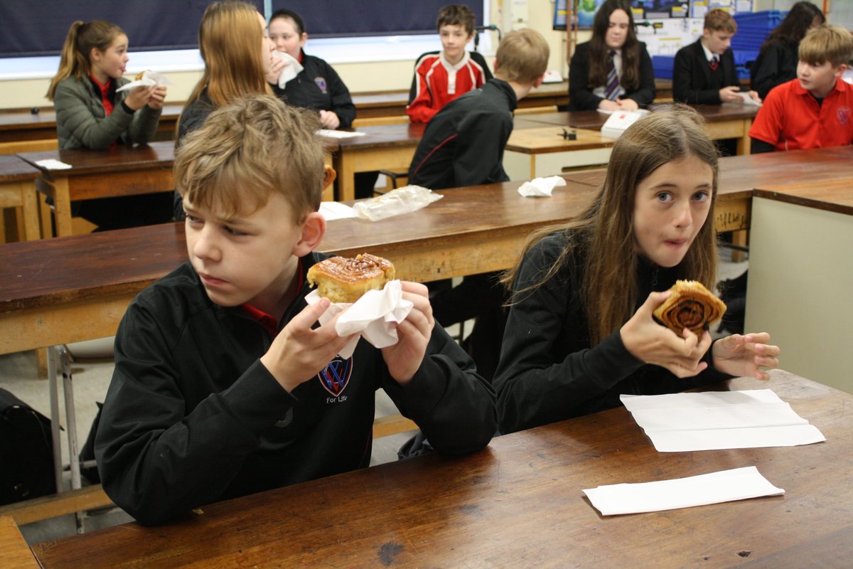 WitchfordVC's tweet photo. Congratulations to form 8.4! Last week they travelled the furthest during their form time reading, making it to Saffron Walden. This morning they were treated to a delivery of @fitzbillies chelsea buns, a great Cambridge tradition #prideinWVC @wvcresourcecent @WVCEnglishDept https://t.co/kt84zmHwi7