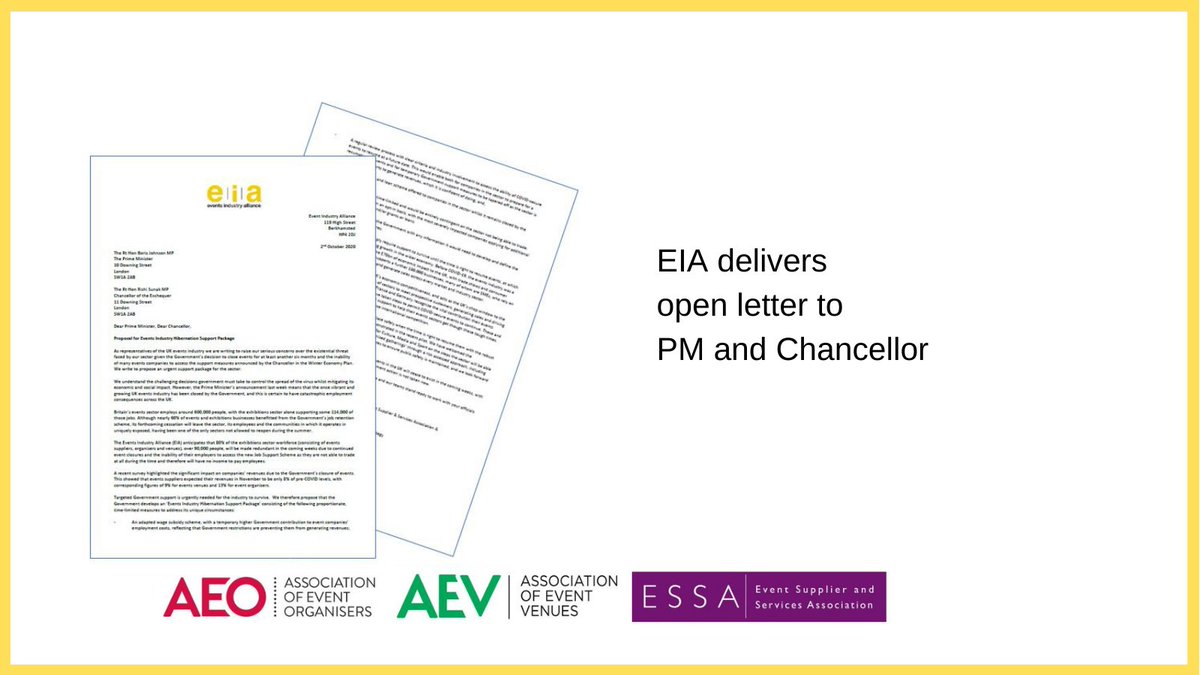 An open letter to <a href="/BorisJohnson/">Boris Johnson</a> &amp; <a href="/RishiSunak/">Rishi Sunak</a> supported by 334 member companies.
 
We are calling for a time-limited package to save our sector &amp; 1000s of UK jobs.
Read the letter here essa.uk.com/images/Coronav…
Our message is clear: #BackViableJobs #wemakeevents
#projectrecovery