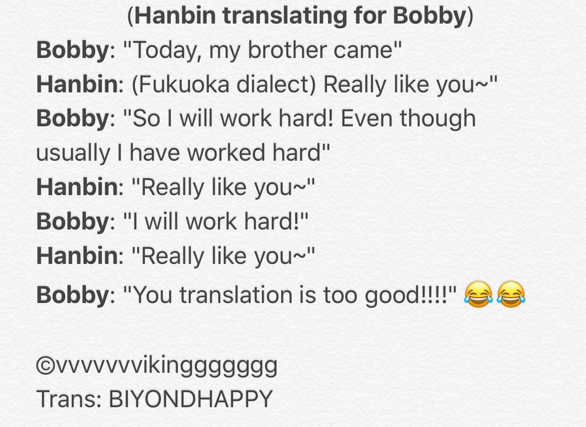 Hanbin & Bobby as the translator of each other