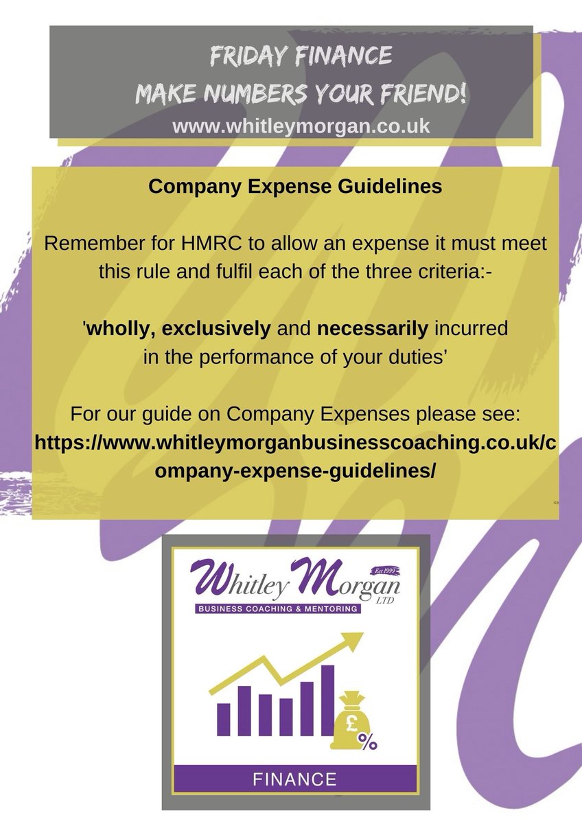 Friday Finance - Make Numbers Your Friend!
Company Expense Guidelines
whitleymorganbusinesscoaching.co.uk/company-expens…
#whitleymorgan #businesscoaching #mentoring #companyexpenses