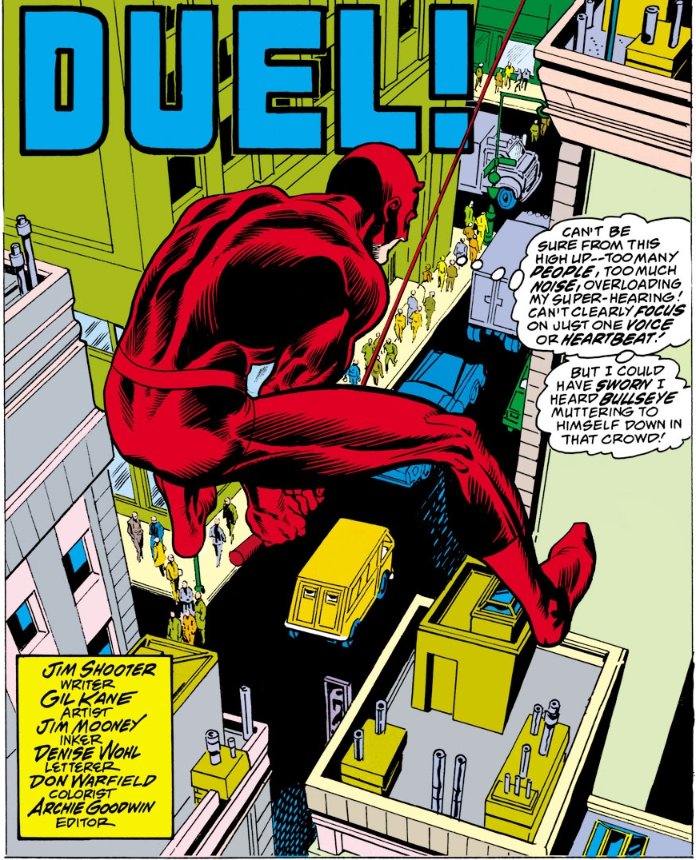 (via wikipedia)With issue #144, Jim Shooter became the writer and was joined by a series of short-term pencilers, including Gil Kane, who had been penciling most of Daredevil's covers since #80 but had never before worked on the comic's interior.