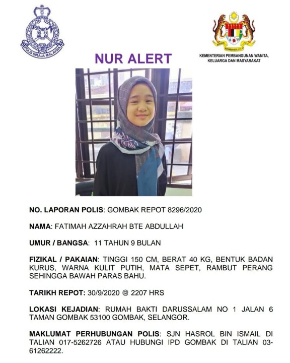 NUR ALERT: HEBAHAN KANAK-KANAK HILANG

Mohon bantuan untuk kongsikan posting ini. Bantu kami kesan adik Adam Daniel dan Fatimah Azzahrah.

#PolisDirajaMalaysia
#RoyalMalaysiaPolice
#PDRM
#RMP
#NurAlert