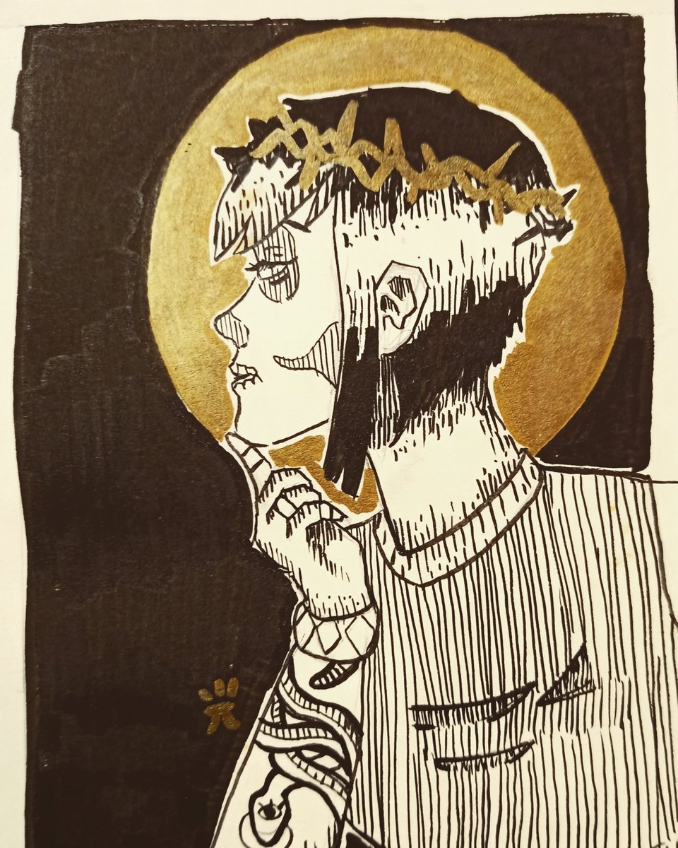 Necromorpha's tweet photo. #inktober 1: a crown of spikes.
#ink #blackandwhite #goldenink #girl #drawing #illustration #skull https://t.co/9KRAbWqIk2
