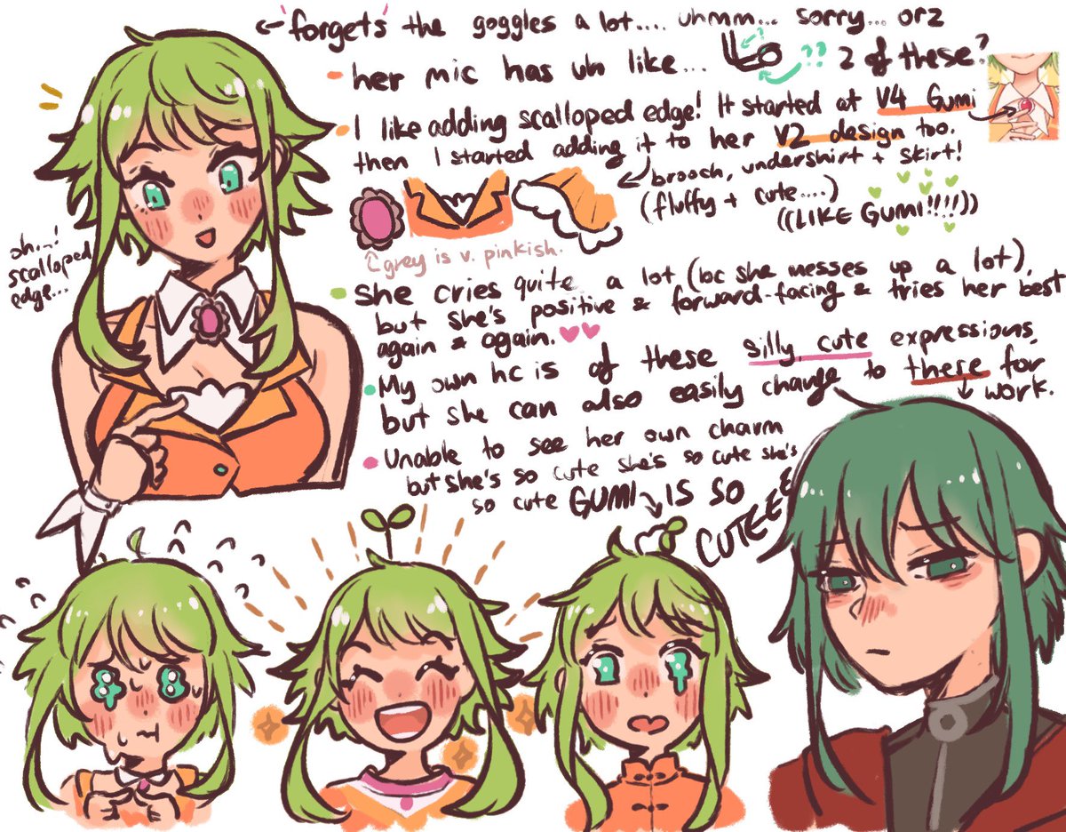 #おしえてあなたのGUMI 英語ですみません… 
Some messy notes about how I like drawing gumi and my HCs of her! 