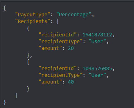 To add multiple users to payouts you must format your data like this: You may add more than 2 Recipients by just keep adding on.