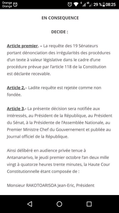 mandimbymaharo's tweet photo. #Madagascar #HCC
Quand la plus haute institution juridique du pays repond à une requête qui lui a été déposé par les membres d'une autre institution par une seule phrase : https://t.co/b9heghlihH