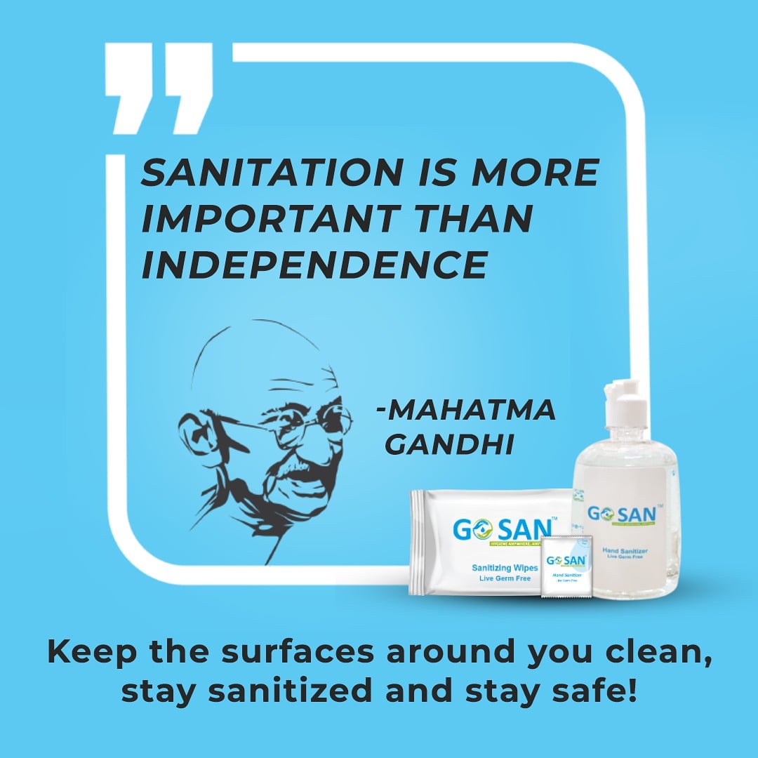gosanhand's tweet photo. While we agree with the ideals of Mahatma Gandhi, we believe that cleanliness and regular sanitizing is the stepping stone towards independence from diseases, germs, and infections.
#GandhiJayanti
#GoSan https://t.co/AosaGiK2s5