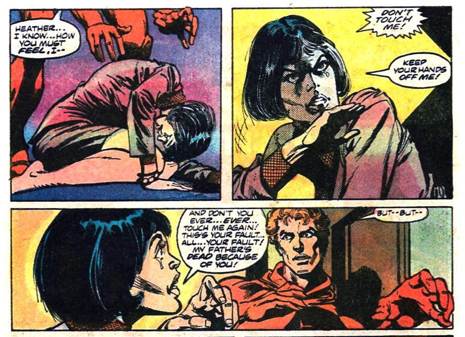 This sequence of events brings up an interesting first in Daredevil. Earlier in the book’s story, Heather Glenn learns Daredevil's true identity of Matt and blames him for the death of her father.DD #151by (W) Roger McKenzie, Jim Shooter, Gil KaneArt by Gil Kane, Klaus Janson