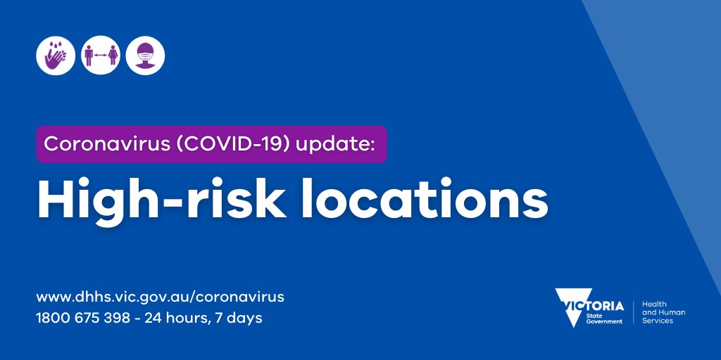 UPDATED: High risk locations list
📍 Woolworths Abbotsford, 313 Victoria St, Saturday 26 September (12-12.15pm) and Monday 28 September (1-1.15pm)
📍 Coles Victoria Gardens, Corner Victoria St and Burnley St, Tuesday 29 September (1-2pm)
Full list: dhhs.vic.gov.au/case-locations…