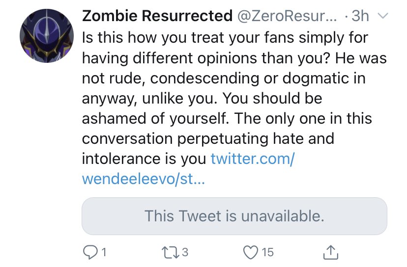 Also out of all the people angry, Zero Resurrected truly takes the gold. He practically had a gigantic meltdown, went into “revolutionary” mode to demand accountability from those in the entertainment industry, and started wishing for the destruction of Wendee’s career.