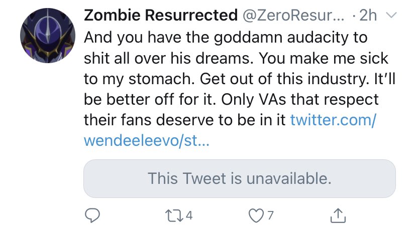 Also out of all the people angry, Zero Resurrected truly takes the gold. He practically had a gigantic meltdown, went into “revolutionary” mode to demand accountability from those in the entertainment industry, and started wishing for the destruction of Wendee’s career.