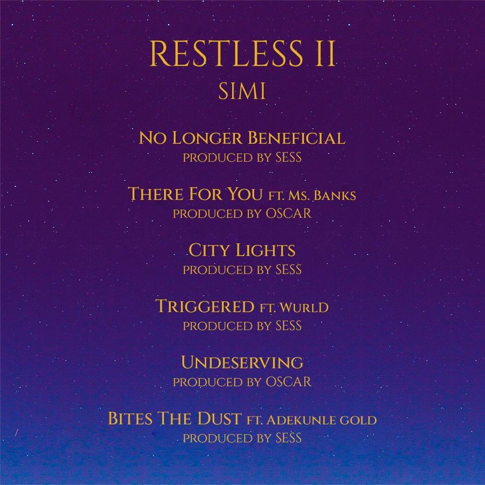 adekunleGOLD's tweet image. Written, mixed and mastered by Simi. Crazy! 💜💜💜 #RestlessII Out Now!