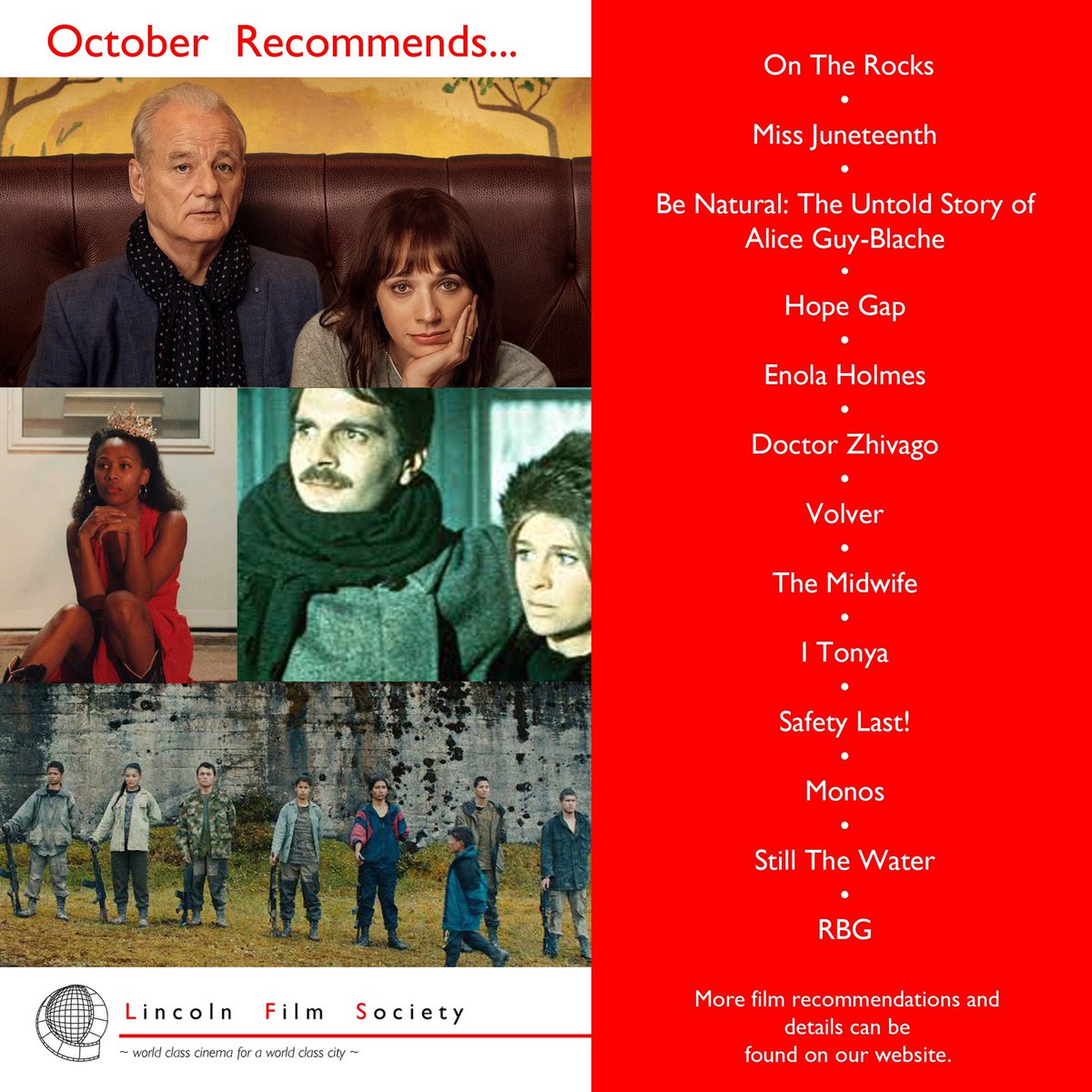 Incase you missed this yesterday...

Our October recommends, the full list &amp; information can be found here 

lincolnfilmsociety.com/2020/09/29/lfs…