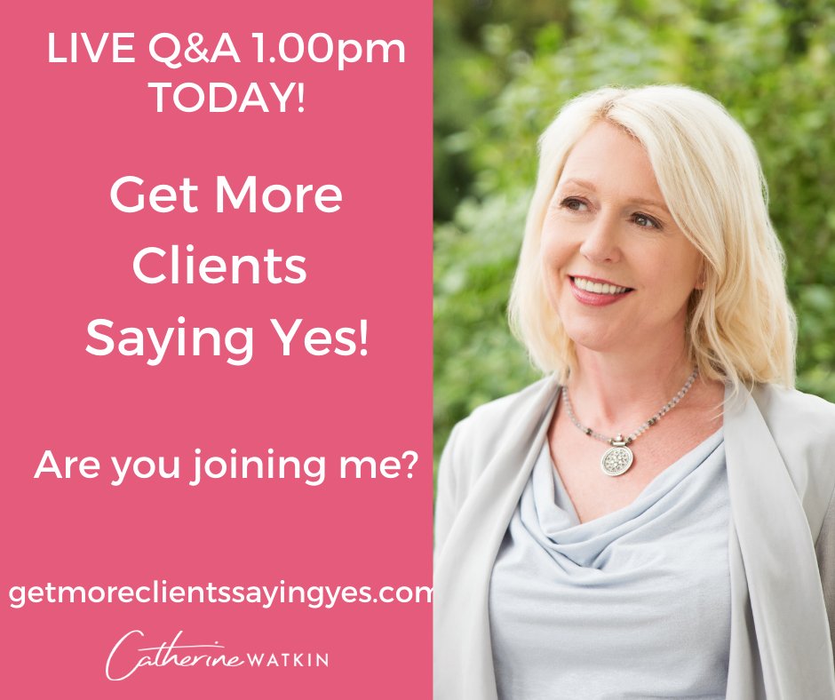 ❤️ Live Q&amp;A at 1.00pm (Uk) TODAY ❤️

Here’s the link to join: bit.ly/3n5BUUl

I'll be holding a special Zoom Q&amp;A Session today answering common questions about the Get More Clients Saying Yes!
If you have any questions about the offer or the course come along.
