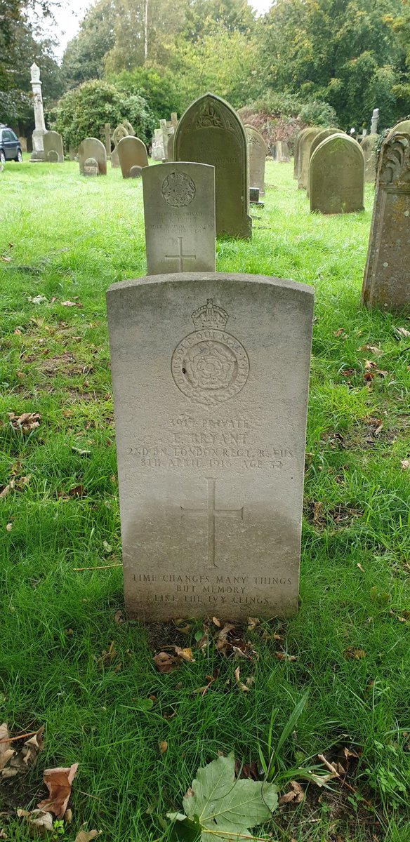 'Time Changes Many Things But Memory Like The Ivy Clings' is the personal inscription on the weathered @CWGC headstone of Private Edward Bryant of 2nd Bn London Regt at Aldeburgh SS Peter and Paul churchyard.