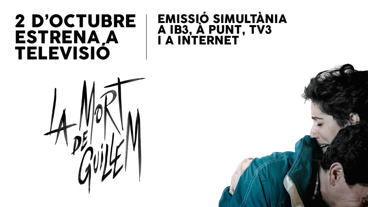 Avui, 2 d'octubre, serà un dia històric! «La Mort de Guillem» en emissió simultània:

➡️ <a href="/apunt_media/">À Punt</a> 21.35h
➡️ <a href="/tv3cat/">TV3 és ara @Som3Cat</a> 22.05h
➡️ <a href="/IB3/">IB3</a> 22.15h

També en directe als webs de les televisions sense restricció territorial. Etiqueteu les vostres piulades amb l'etiqueta #Guillem