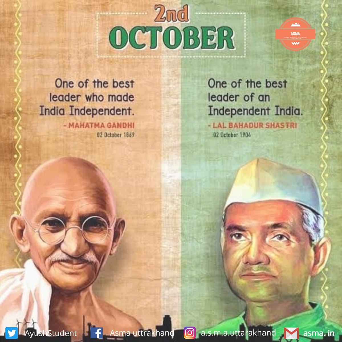 Strength does not come come from physical capacity . It comes from indomitable will- Mahatma Gandhi 

ASMA Wishes You Mahatma Gandhi Jayanti 

#MahatmaGandhi #MahatmaGandhijayanti #GandhiJayanti #gandhijayanthi2020 #Gandhi #GandhiJayanthi #FatherOfTheNation