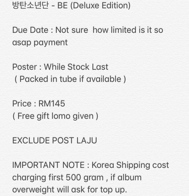 kpop_downtown's tweet photo. DUE DATE : while stock last 

Anyone interested to order, you can order at wechat watsapp line or kakao , refer to profile for details

#bts #btsmalaysia  #malaysiakpopshop #kpopshop #kpopshopmalaysia #kpopmalaysia #malaysiagrouporder #kpopgrouporder https://t.co/oDgSWsNfxo