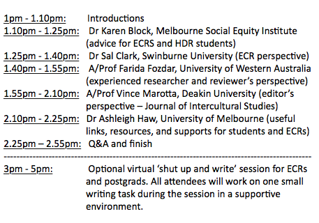 TASA_MEM's tweet photo. We are excited to announce the upcoming
NextGen @TASA_MEM Coversations About... event:
- Writing and Publishing for HDR and ECR researchers
Wednesday 28 October 1-3pm + virtual 'shut up and write' session 3-5pm.
#KarenBlock @drsalclark @FaridaFozdar @vince_marotta @AshyHaw https://t.co/y8Kea8KJQW