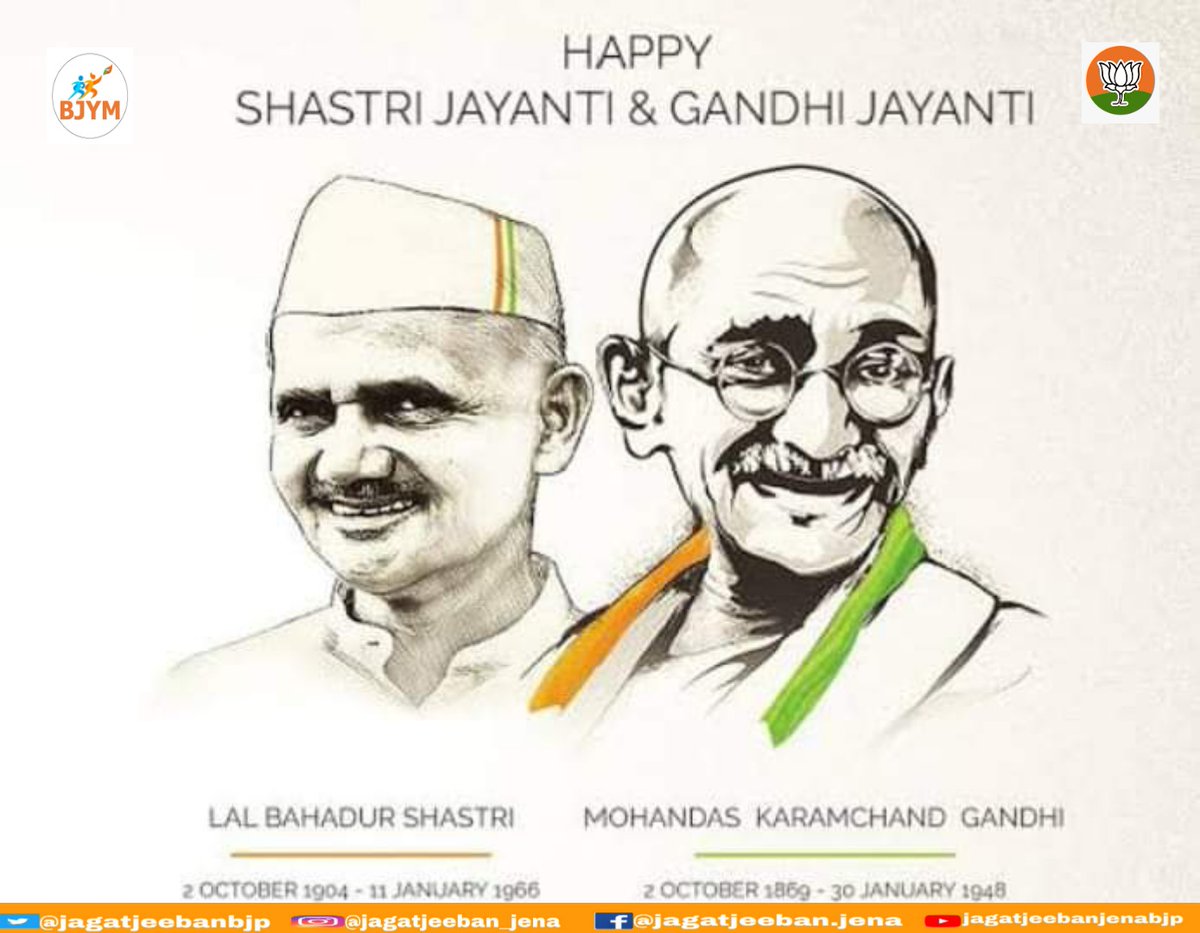 jagatjeebanbjp's tweet photo. My Homage &amp; Tributes to the Father of Nation #MahatmaGandhi  ji on his 151st Birth anniversary.Also remembering the greatest son of mother India Sh. #LalBahadurShastri ji on his Birth Anniversary .
There is a lot we can learn from their lives .
#GandhiJayanti https://t.co/XtIuGSNT6X