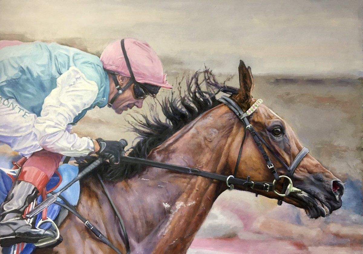 ‘Swan Song’. The perfect partnership and a joy to watch. We wish you well bonny girl. Oil. Framed size 82cm x 64cm (32” x 25”). With thanks to <a href="/sqweezy/">Louise Pollard</a> for use of ref photos. <a href="/FrankieDettori7/">FrankieDettori</a> GosdenFanSite <a href="/JohnGosden1/">John Gosden</a> <a href="/GodsenJohn/">JohnGosden</a> <a href="/paris_longchamp/">ParisLongchamp</a> #Enable #exhibition #fineart