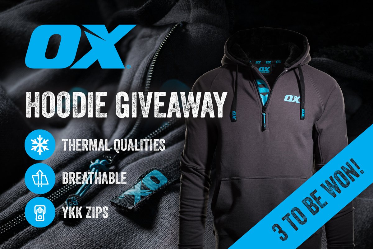 OXtoolsUK's tweet image. It's OX Competition Time! Like, Share and Comment to WIN the ultra functional and stylish OX Hoodie. With 3 to give away hit the like, share and comment button to win! Winners will be announced on the 09th October and selected at random.... best of luck!

#oxtoolsuk #competition