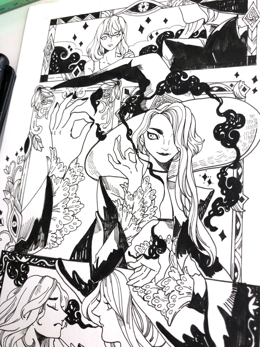 INKTOBER DAY 2. WHISP - To avenge her sister, she begged the wizard to teach her magic, with a whisp of her hair, the apprentice contract is signed. Inked with Copic multiliner and brush, filled the colours in digitally  #inktober2020 #ArtistOnTwitter