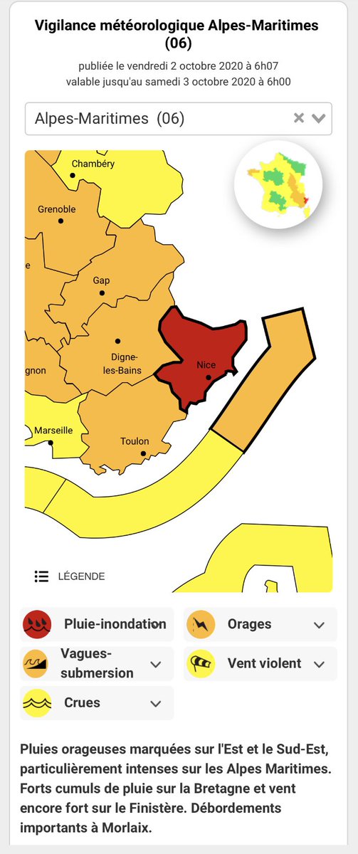 MayaneFrance's tweet photo. 🔴 #VigilanceRouge #inondation #vigilanceorange #submersion #AlpesMaritimes #DANGER 
Mettez-vous en sécurité. N’empruntez pas les routes. 
Suivez l’évolution de la situation @meteofrance @VigiMeteoFrance @vigicrue https://t.co/jz5MPsXa8t