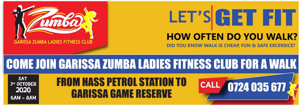 starlyn_mohamed's tweet photo. Come join Garissa Zumba Ladies Fitness Club in a walk to address the benefits of walking as an exercise. Conditions like heart disease and blood pressure can be prevented or managed by just walking! 
@GarissaClub https://t.co/oKNOBmvk9x