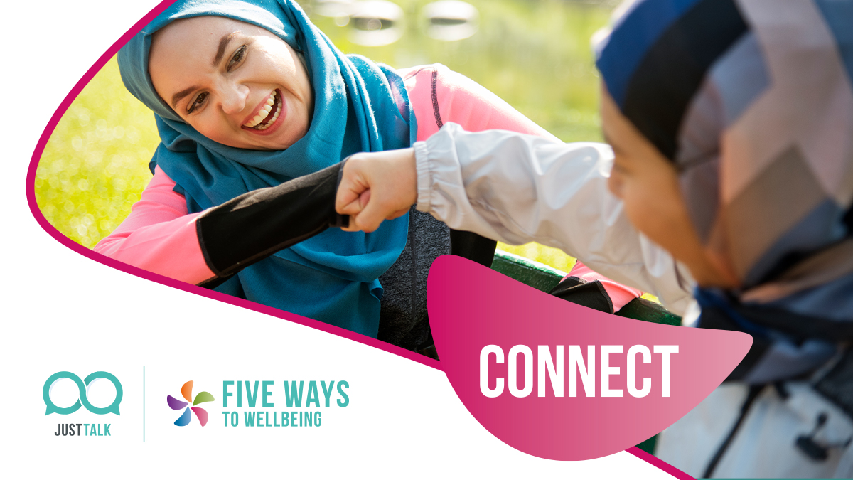 Introducing the #5Ways to wellbeing. Starting with CONNECT.

It can be as simple as sending a voice note or listening to a friend or family member, but connecting to other people is important for your mental health! #JustTalkHerts #JustTalk