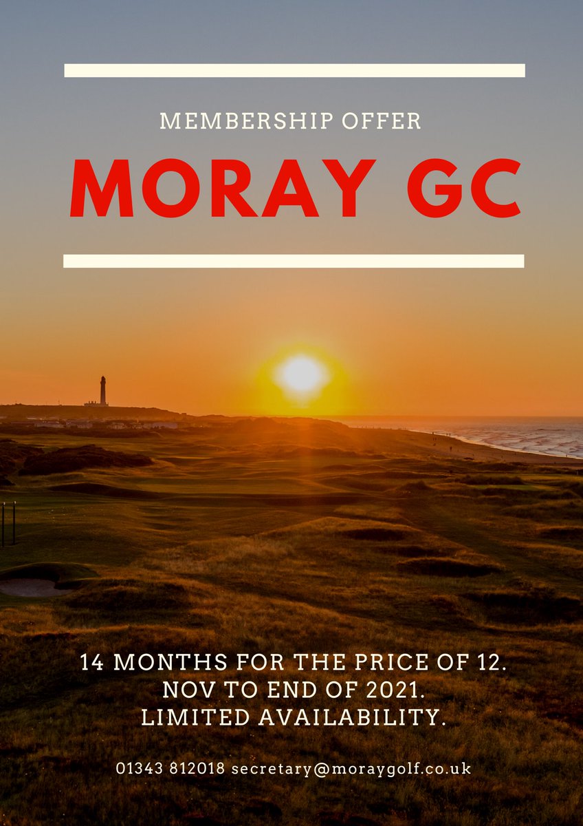 Moray Golf Club (@moraygc) on Twitter photo Membership Offer 🏌🏼♂️🏌🏼♀️⛳️
November and December free if you join for 2021 now.
You can join by contacting Stevie Grant or by using the form below 👇🏼
📧 Secretary@moraygolf.co.uk
📞 01343 812018 ex 1
forms.gle/z97zCmUx3Zr1S7… Membership Offer 🏌🏼♂️🏌🏼♀️⛳️
November and December free if you join for 2021 now.
You can join by contacting Stevie Grant or by using the form below 👇🏼
📧 Secretary@moraygolf.co.uk
📞 01343 812018 ex 1
forms.gle/z97zCmUx3Zr1S7…
