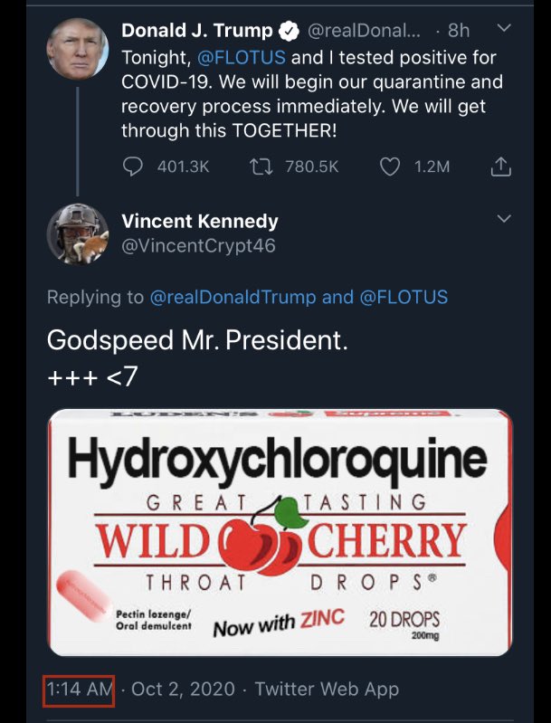 This one was hard to see because for some reason all POTUS replies are missing under his tweet.Might we have less than seven days until HRC goes down?And a 1:14 timestamp for US Military = savior of mankind Who are VK and DOQ really?