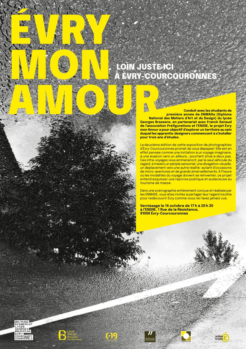 C19Evry's tweet image. 📢 2ème édition de l'exposition photo "Evry Mon Amour" organisée par la filière DNMADe du @LyceeGBrassens dans les locaux de @ENSIIE 📸 En partenariat avec @Prefigurations 😀

Vernissage mercredi 14 octobre 2020 à partir de 17h 🗓️