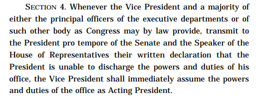 The 25th amendment also provides for if the president is incapacitated but not dead, and cannot relinquish the power by his own will. The VP, with the backing of the majority of the cabinet, may assume the powers of the presidency upon written notification of Congress.