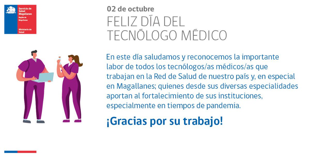 Desde <a href="/SaludMagallanes/">Salud Magallanes</a> nuestro reconocimiento a todos los #TecnólogosMédicos 🇨🇱 desde #ARI a #WPU y en especial a quienes laboran en #Magallanes establecimientos #APS #ClínicaRedSalud #HospitalFFAA y hospitales <a href="/HCMagallanes/">Hospital Clínico de Magallanes</a> <a href="/HospitalNatales/">Hospital Dr. Augusto Essmann Burgos</a> #Porvenir y #PuertoWilliams #Gracias