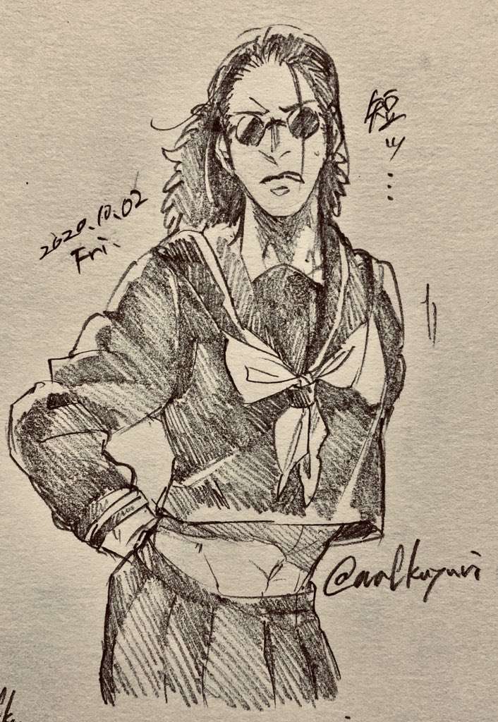 ⚠️女装⚠️

セーラー服、久々にアナログで描くととまらんもんですね…🤤(犠牲者オーロメンバー)(バレは欠席) https://t.co/YFNmi50Nxz
