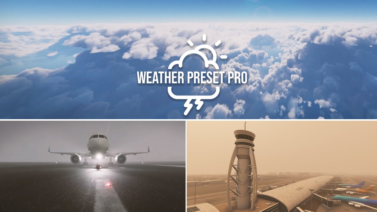 soflysim's tweet image. 🚨 It's announcment time! Coming soon: Weather Preset Pro - the latest product from SoFly! We're so excited to announce that we have made over 40 custom presets that cover a wide range of weather types and scenarios for you to enhance your #MicrosoftFlightSimulator experience.