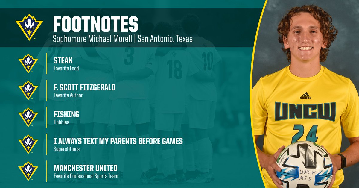 UNCWMenssoccer's tweet photo. It's another #FootNotesFriday, so let's learn a bit more about sophomore midfielder @michaelmorell09
#HawkYeah #FunFactFriday #1Team1Goal https://t.co/3liqPddGSc