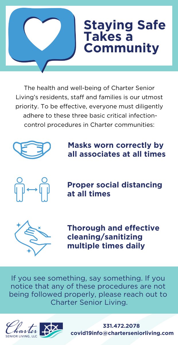 CSL_OakOpenings's tweet image. ⚠️ We really are in this together – and we’re following strict safety protocols to ensure we can protect everyone within our #CharterSeniorLiving communities. If you see any procedures not being followed, reach out to us confidentially at 331.472.2078 with the information below.