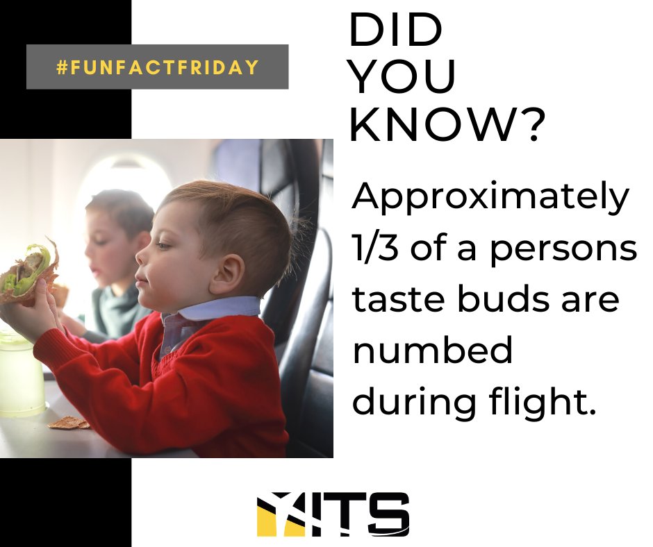 You are unable to taste as well while on an airplane due to the pressure, lack of humidity, and altitude. 
#FunFactFriday #aviation #flight #aviationlovers