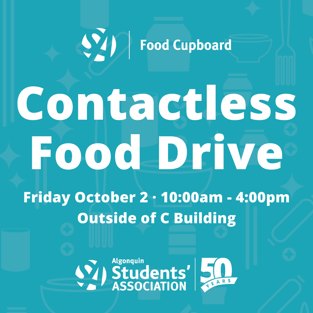 AlgonquinSA's tweet photo. TODAY from 10am-4pm, the Food Cupboard is hosting a Contactless #FoodDrive outside of C Building. Just pull up and drop donations off to us! 🚗🥕🥫

Not comfortable coming to the college? Make an online donation here: https://t.co/haEkWkq5bn

Thank you!
.
.
.
#Community #GiveBack https://t.co/nrjelmezKW