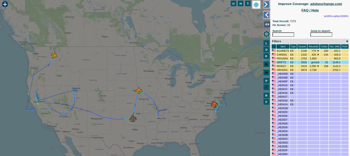  In the past day there have been six (6)  #USNavy E-6B Mercury command and control planes in the air; here is the fleet: (TOTALLY NORMAL, ANYONE WHO SAYS IT'S NOT IS A FRAUD) https://globe.adsbexchange.com/?icao=ae040d,ae040e,ae040f,ae0410,ae0411,ae0412,ae0413,ae0414,ae0415,ae0416,ae0417,ae0418,ae0419,ae041a,ae041b,ae041c,ae2925,ae2926,ae2927,ae2928,ae2929,ae292a,ae292b,ae292c,ae292d,ae292e,ae292f,ae2930,ae2931,ae2932,ae2933,ae2934,ae8410