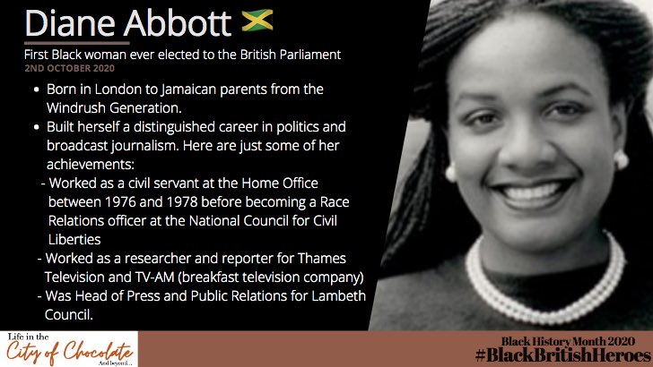 Day Two of  #blackhistorymonthuk   and our next Black British Hero is Diane Abbott:  #BlackHistoryMonth2020  #BlackBritishHeroes