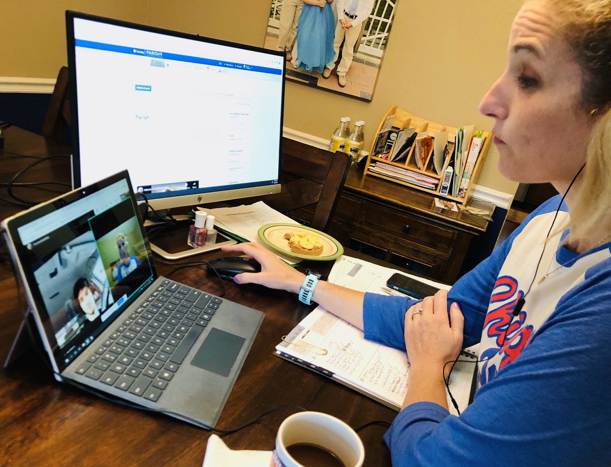 TraceyAddington's tweet photo. When #EssentialStandards practice collides with your #ParishBridge conference but you know better than to ghost your mom so you log in from the car in the school parking lot. 😂 (We rescheduled). #teachinginapandemic #facultykid https://t.co/BgkGdCaGUt