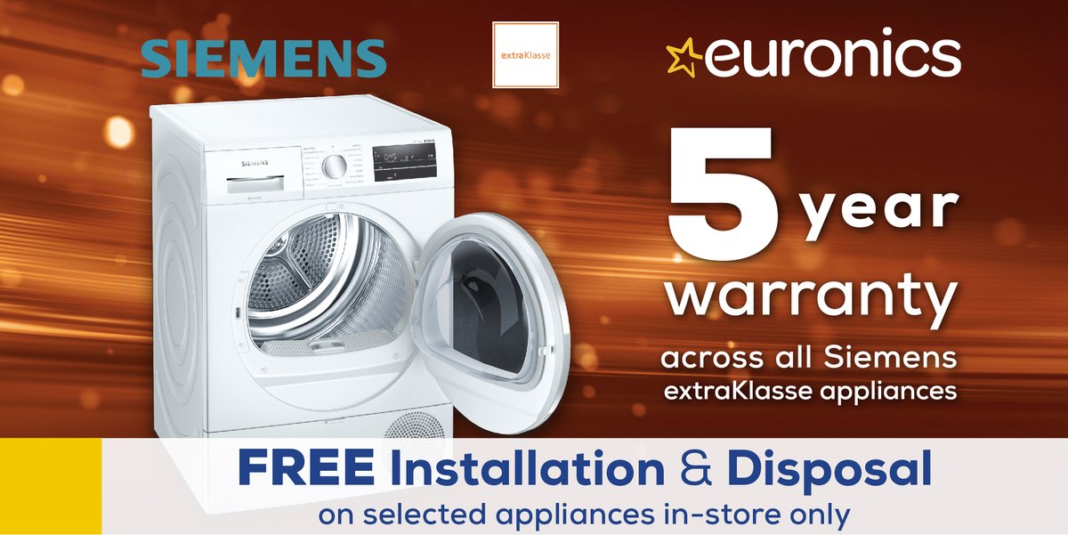 Enjoy free installation and disposal on selected Siemens extraKlasse appliances in-store only. 

Now on sale in our Ellesmere and Whitchurch showrooms.

T&amp;Cs Apply

#Siemens #extraKlasse #euronicsuk #shoplocal